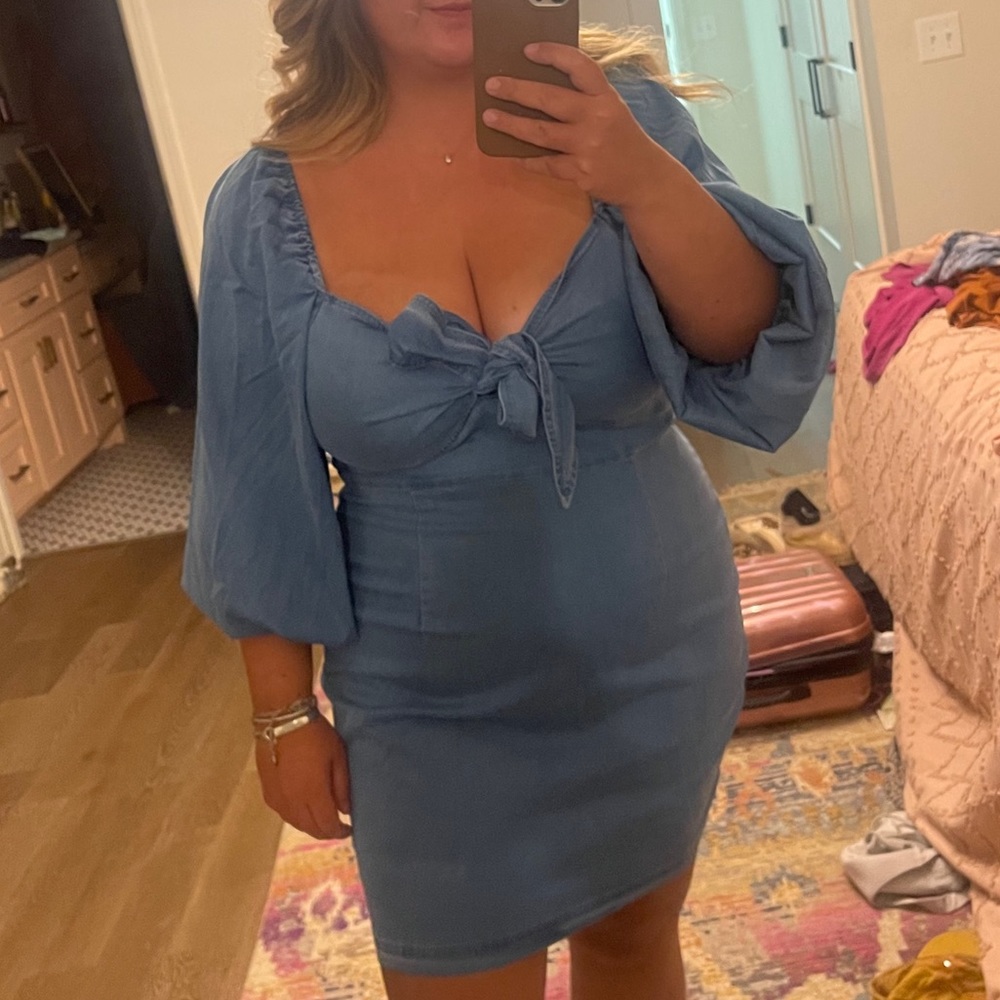 Front Tie Denim Western Dress
